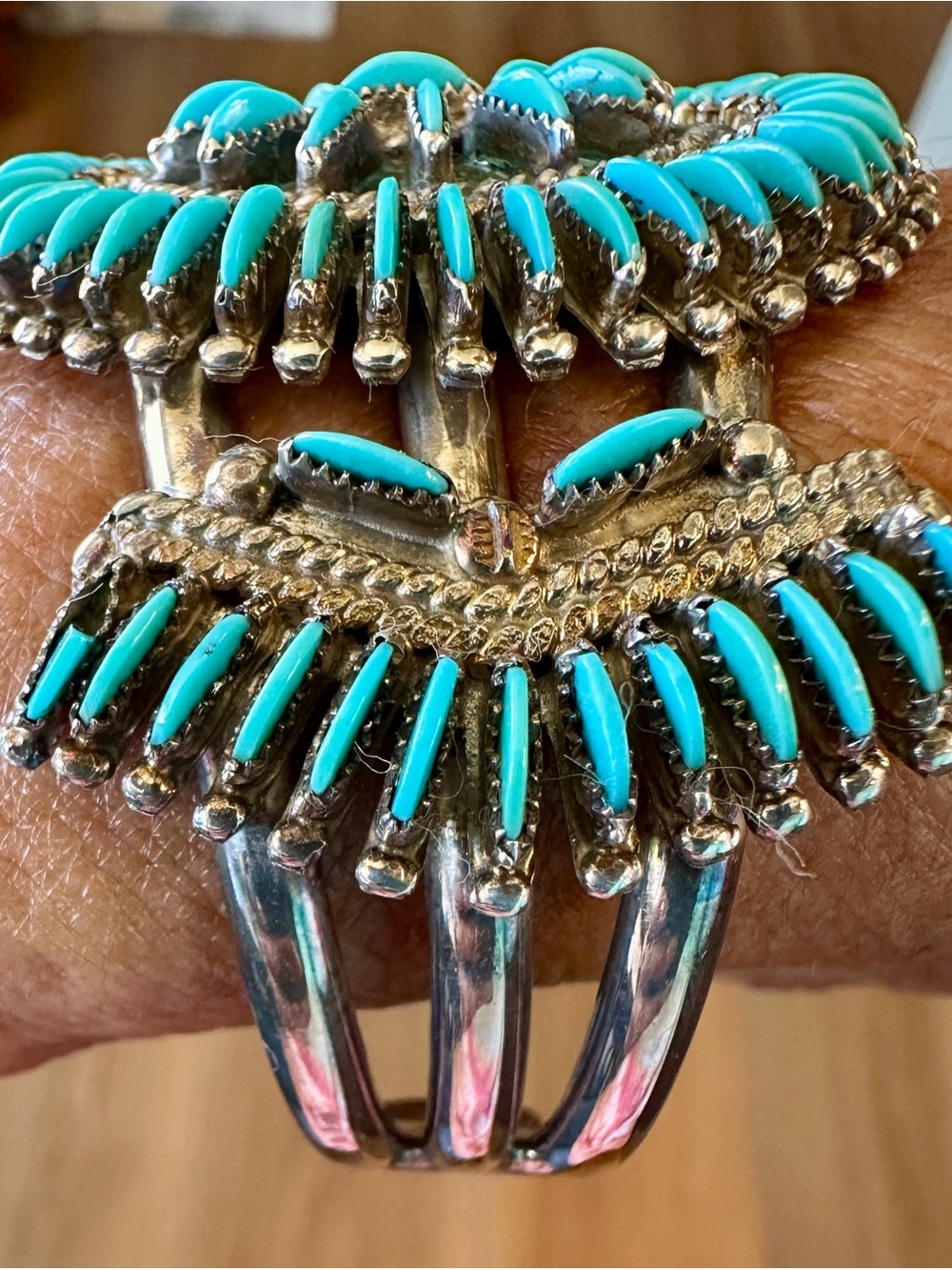 Sterling Silver Turquoise Needlepoint Cuff - Picture 11 of 14